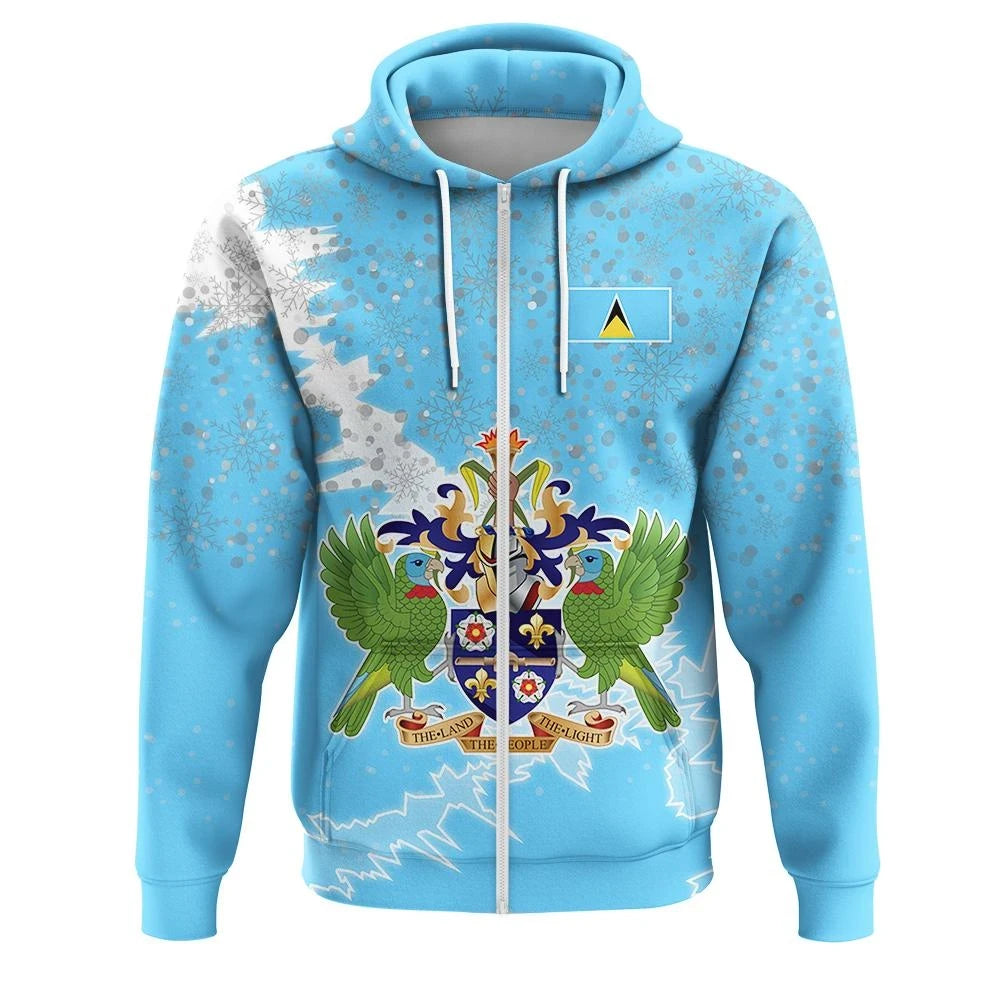 Saint Lucia Christmas Zip Up Hoodie Coat Of Arms X Style8 RLT6 - Wonder Print Shop