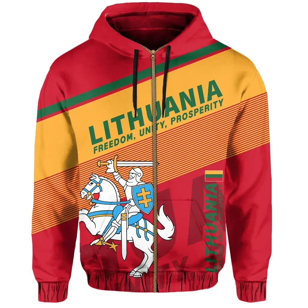 Lithuania Flag Motto Zipper Hoodie Red Limited Style RLT6 - Wonder Print Shop
