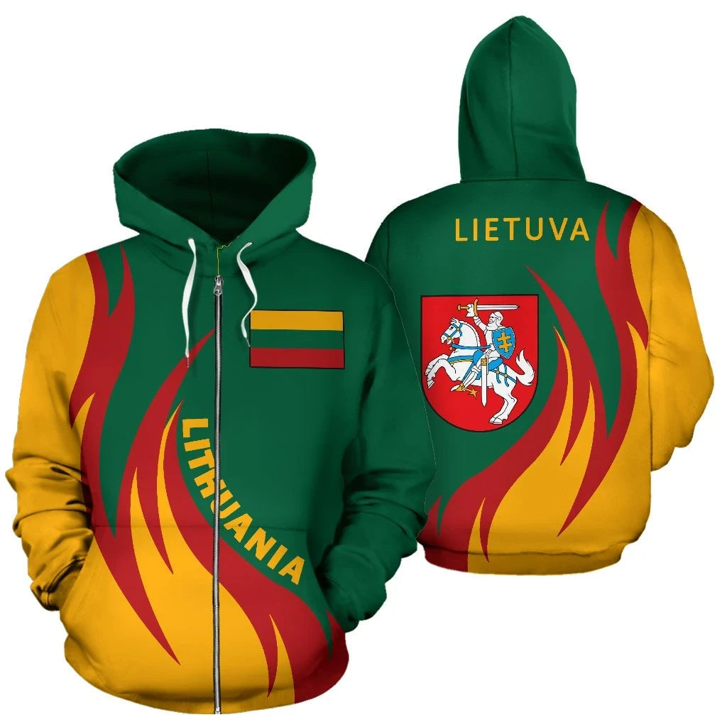 Lithuania Zip Up Hoodie Coat Of Arms Fire Style1 RLT6 - Wonder Print Shop