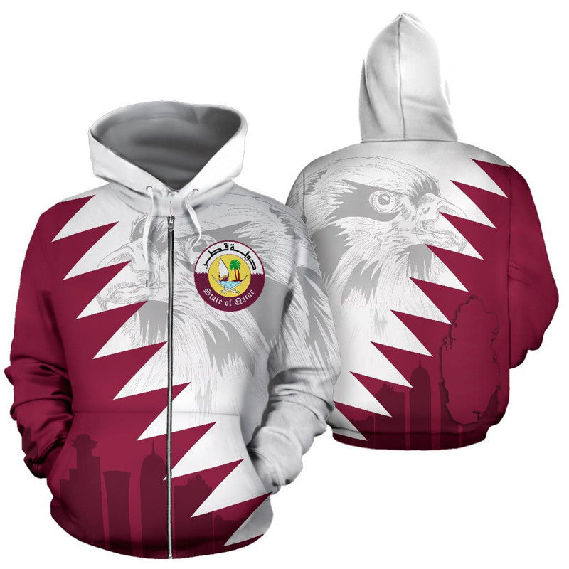Qatar Zip Up Hoodie Falcon RLT12 - Wonder Print Shop