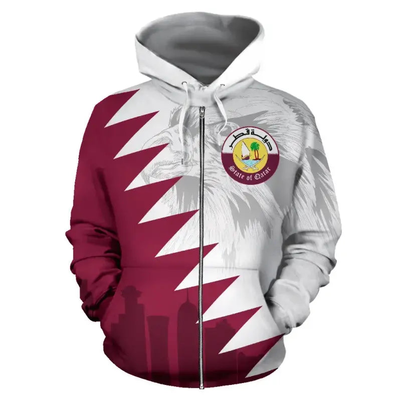 Qatar Zip Up Hoodie Falcon RLT12 - Wonder Print Shop