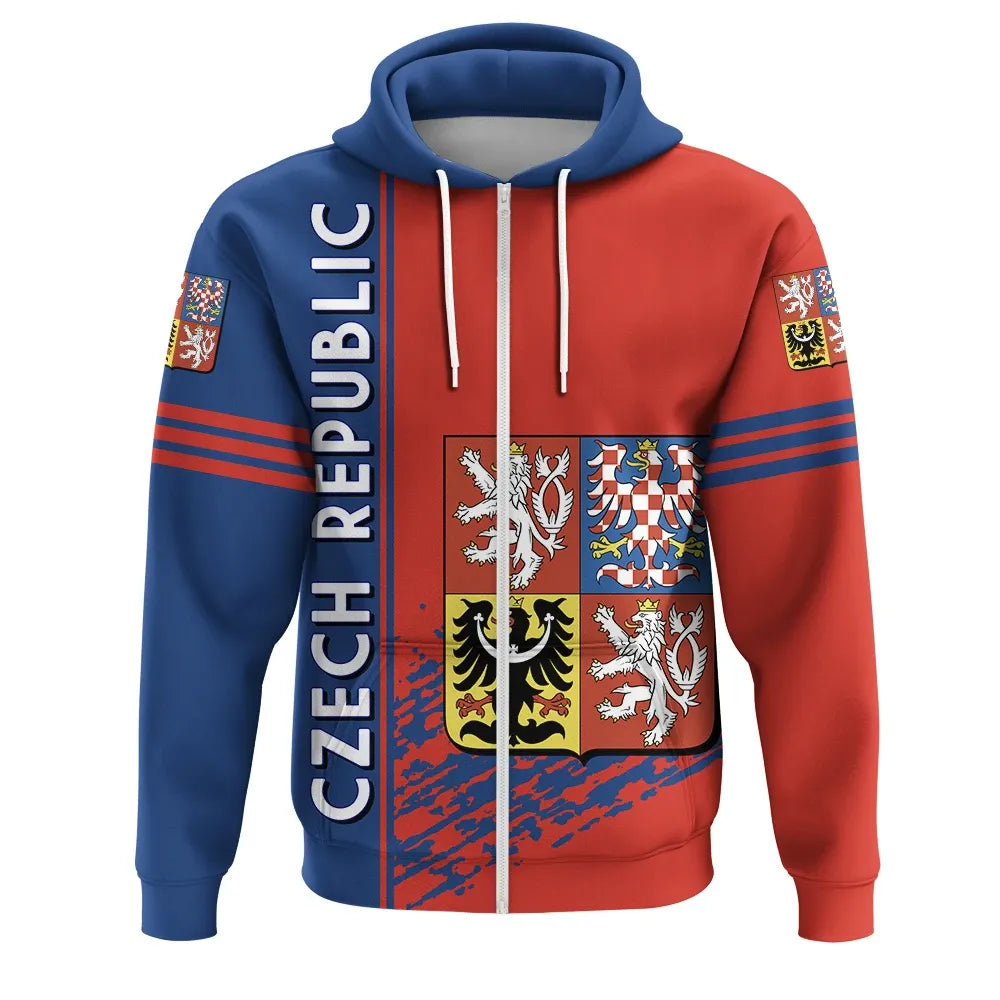 Czech Republic Coat Ofrms Zip Up Hoodie Quarter Style RLT13 - Wonder Print Shop