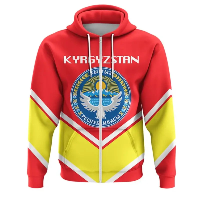 Kyrgyzstan Coat Of Arms Zip Hoodie Lucian Style RLT8 - Wonder Print Shop