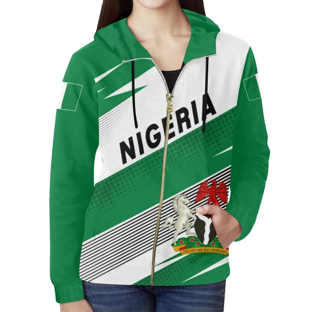 Nigeria Flag Zipper Hoodie Pride Style RLT8 - Wonder Print Shop