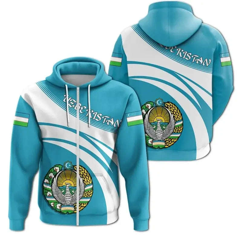 Uzbekistan Zip Hoodie Coat Of Arms Cricket Style RLT12 - Wonder Print Shop