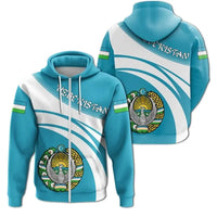 Uzbekistan Zip Hoodie Coat Of Arms Cricket Style RLT12 - Wonder Print Shop