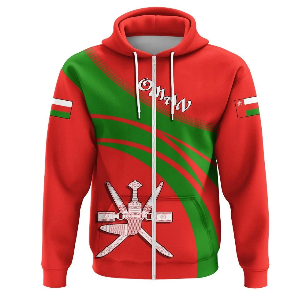 Oman Zip Hoodie Coat Of Arms Cricket Style RLT13 - Wonder Print Shop