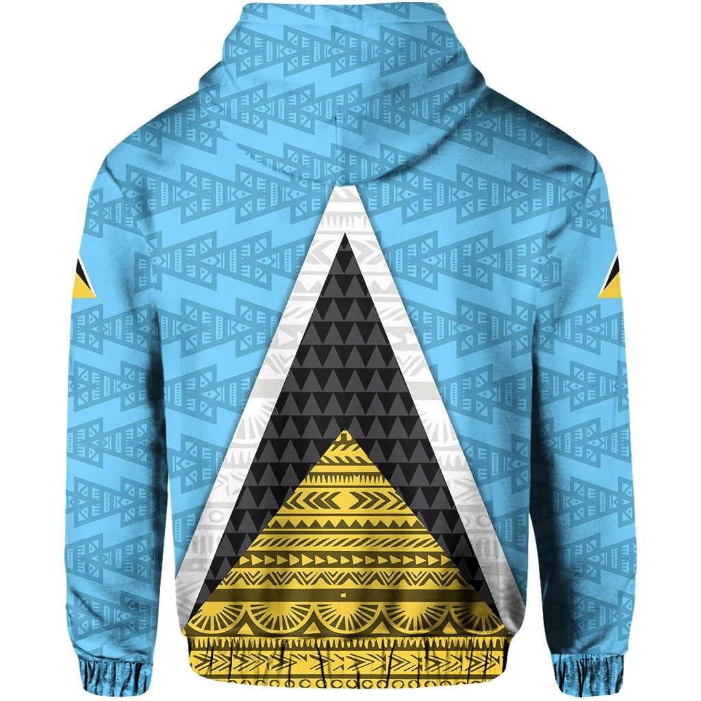 Saint Lucia Flag Zip Up Hoodie Triangle Cerulean Blue RLT6 - Wonder Print Shop