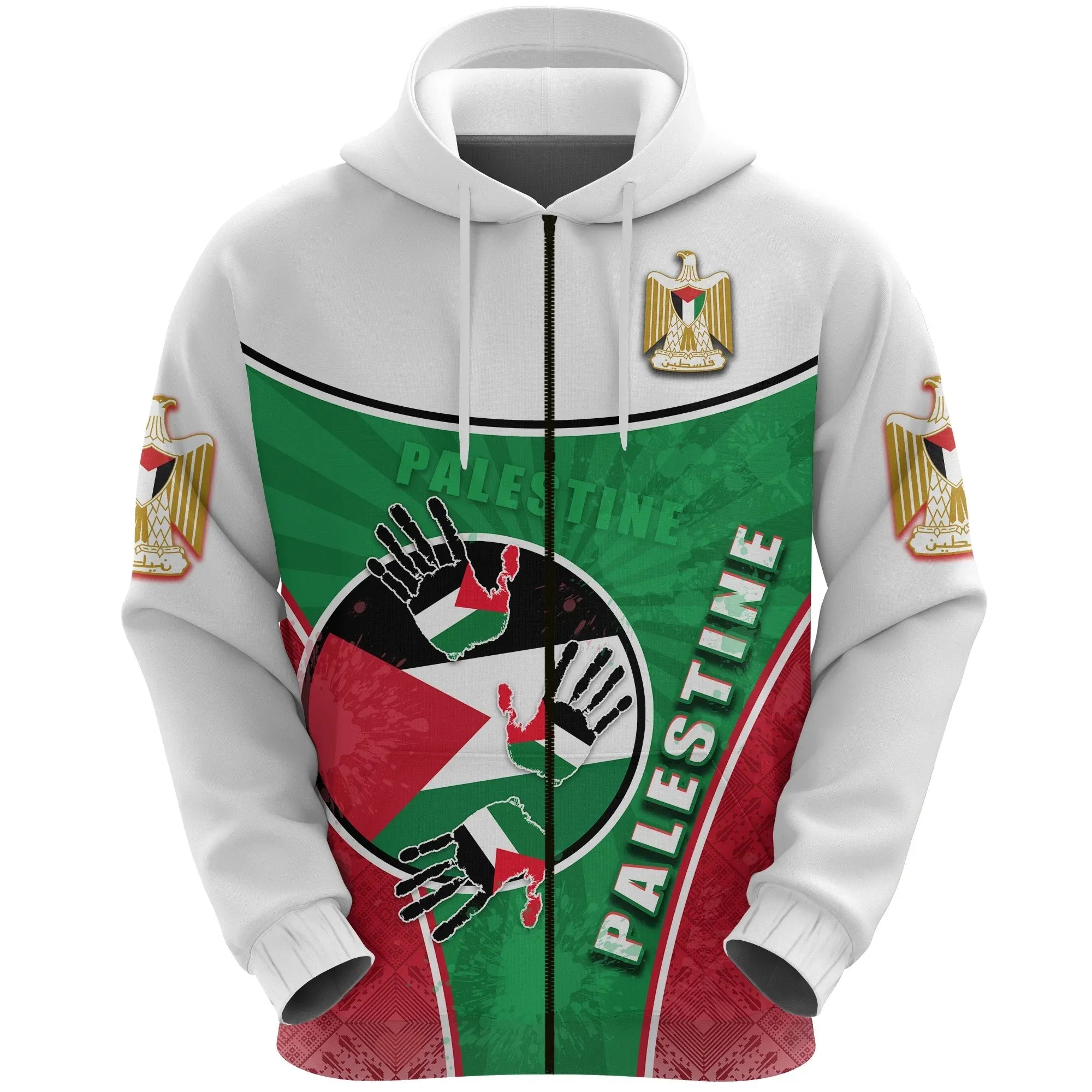 Palestine Independence Zip Hoodie Circle Stripes Flag Proud Version RLT13 - Wonder Print Shop