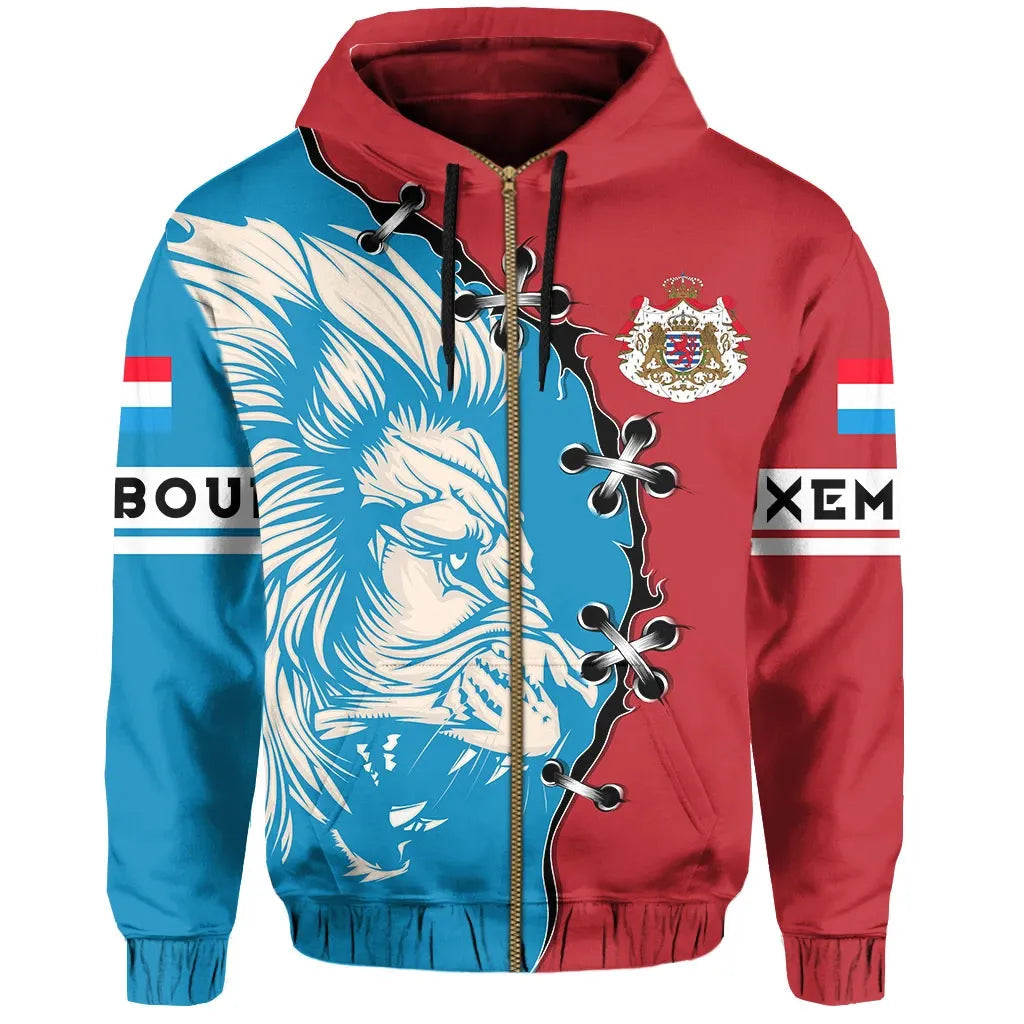 Luxembourg Hoodie Zip Lion Coat Of Arms RLT6 - Wonder Print Shop