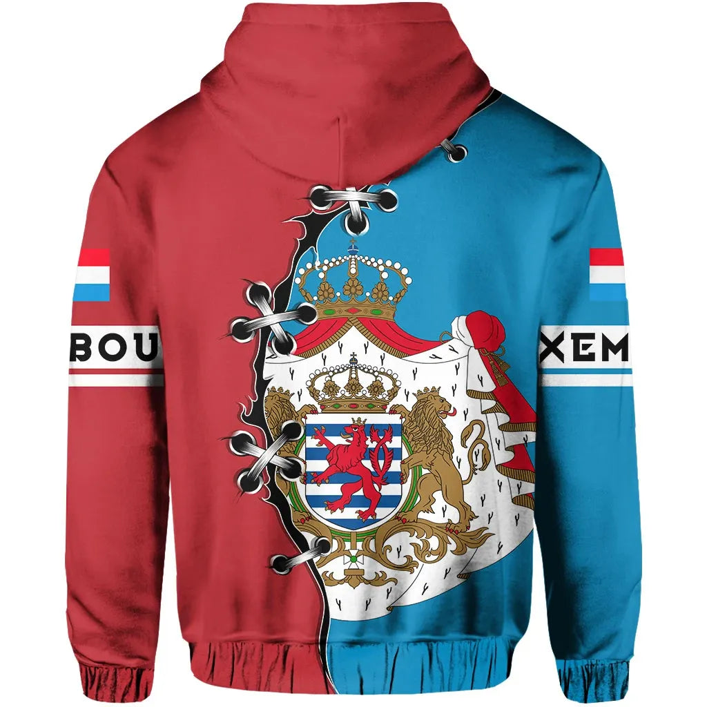 Luxembourg Hoodie Zip Lion Coat Of Arms RLT6 - Wonder Print Shop
