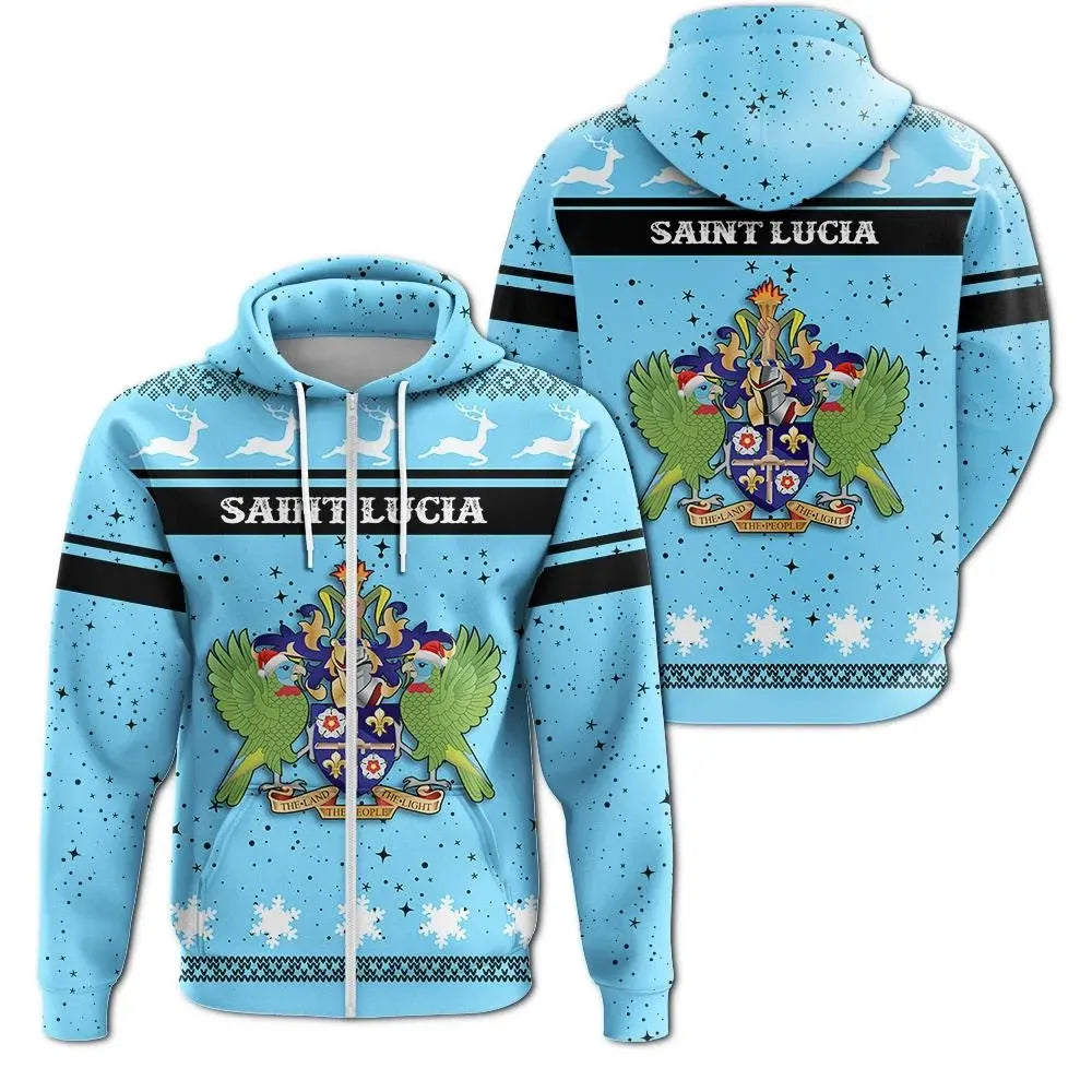 Christmas Saint Lucia Coat Of Arms Zip Hoodie RLT6 - Wonder Print Shop