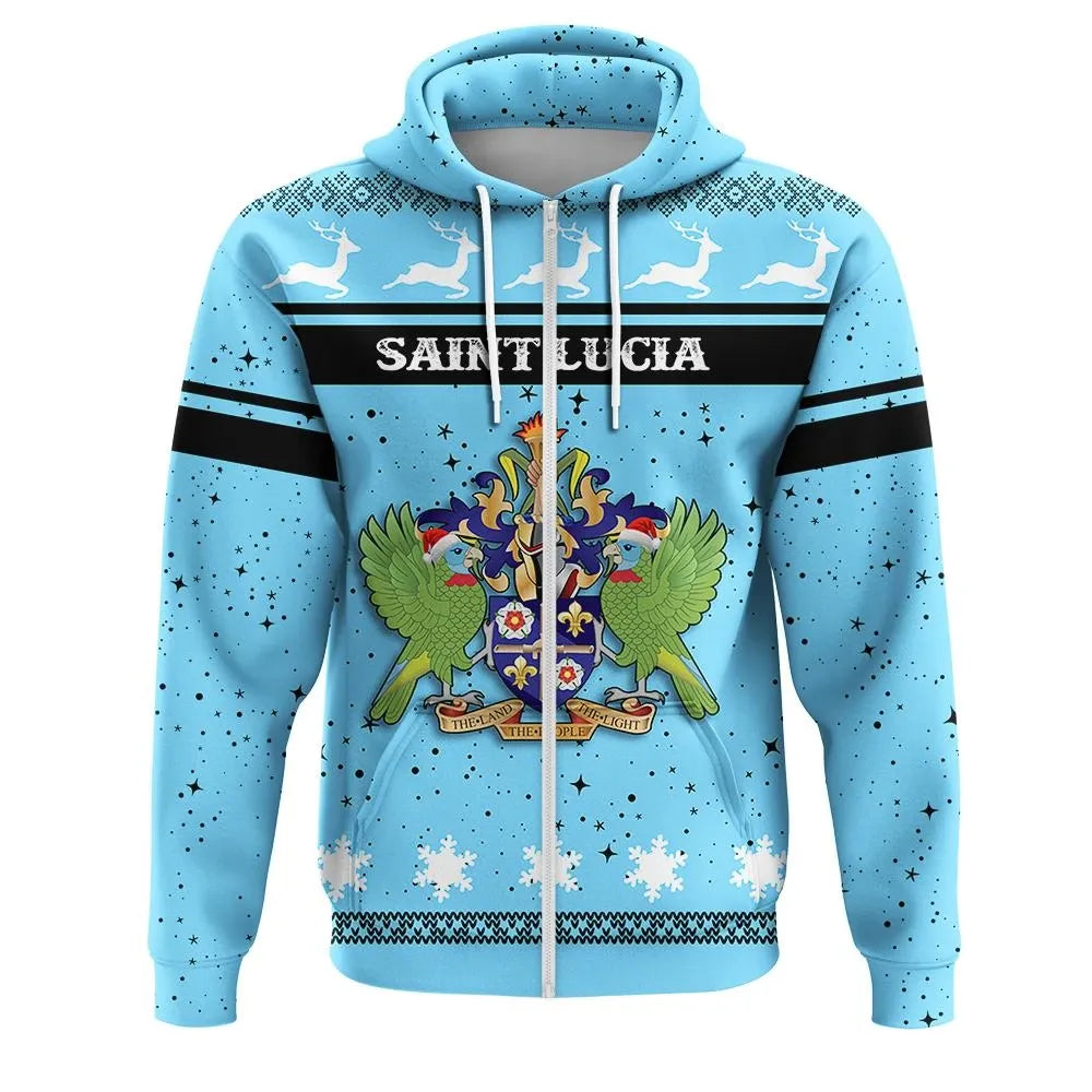 Christmas Saint Lucia Coat Of Arms Zip Hoodie RLT6 - Wonder Print Shop