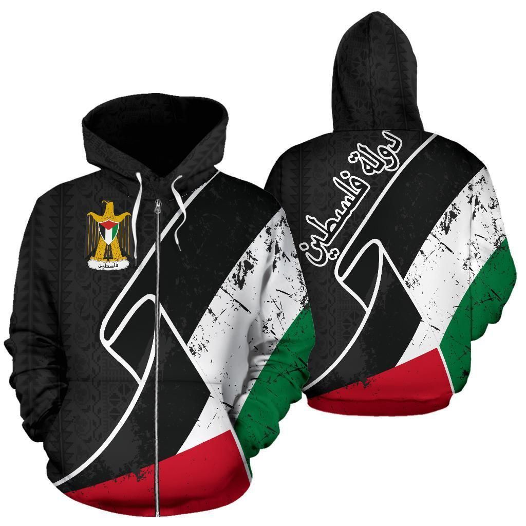 Palestine Hoodie Zip Special Grunge Flag RLT13 - Wonder Print Shop
