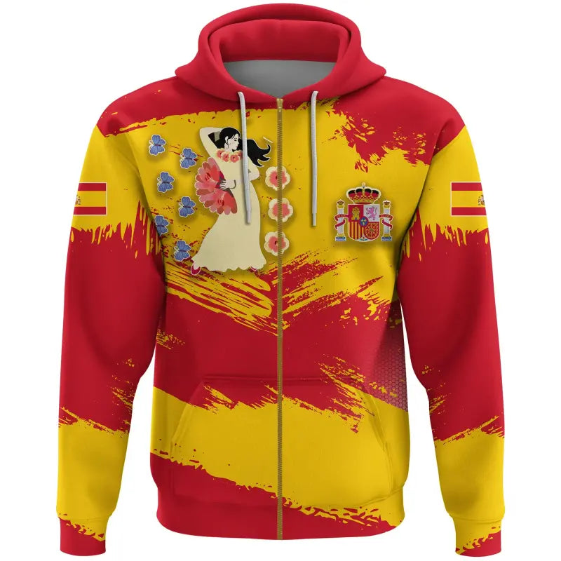 Spain Zip Hoodie Spain Flag Brush RLT12 - Wonder Print Shop