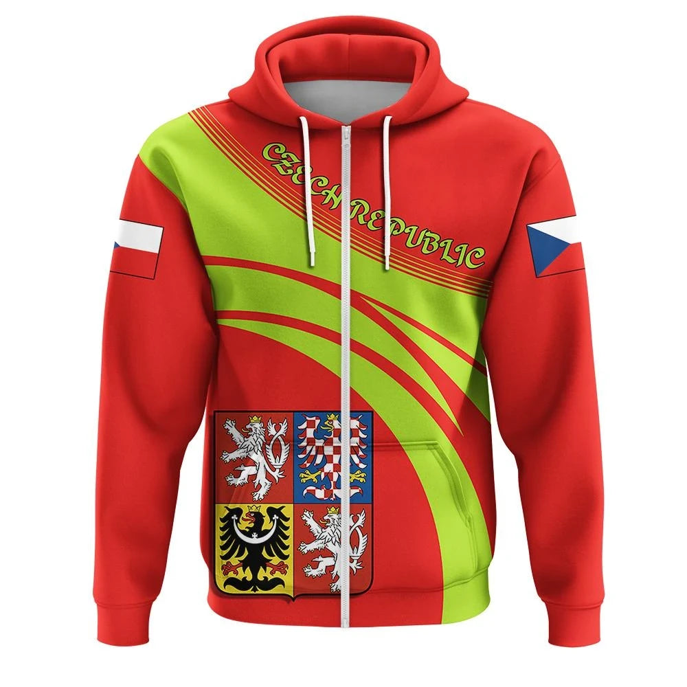 Czech Republic Coat Ofrms Zip Hoodie Cricket Style RLT13 - Wonder Print Shop