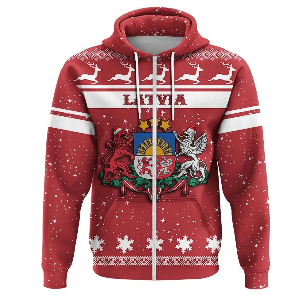 Christmas Latvia Coat Of Arms Zip Hoodie RLT6 - Wonder Print Shop