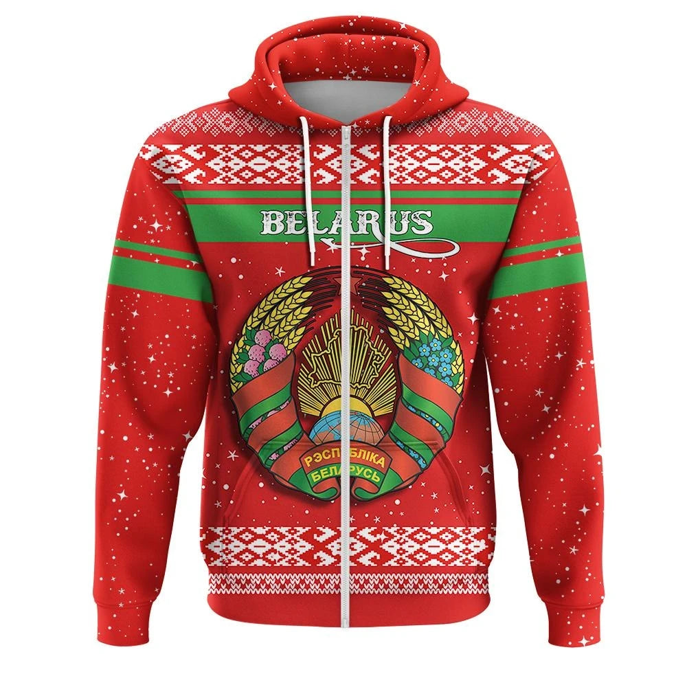 Christmas Belarus Coat Of Arms Zip Hoodie RLT6 - Wonder Print Shop