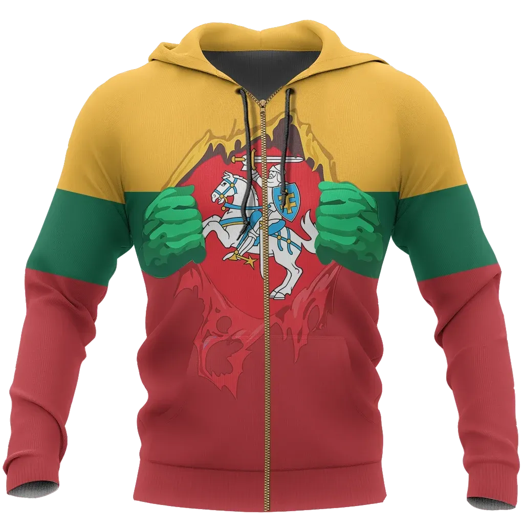 Lithuania Lietuva Superhero Zip Hoodie RLT6 - Wonder Print Shop