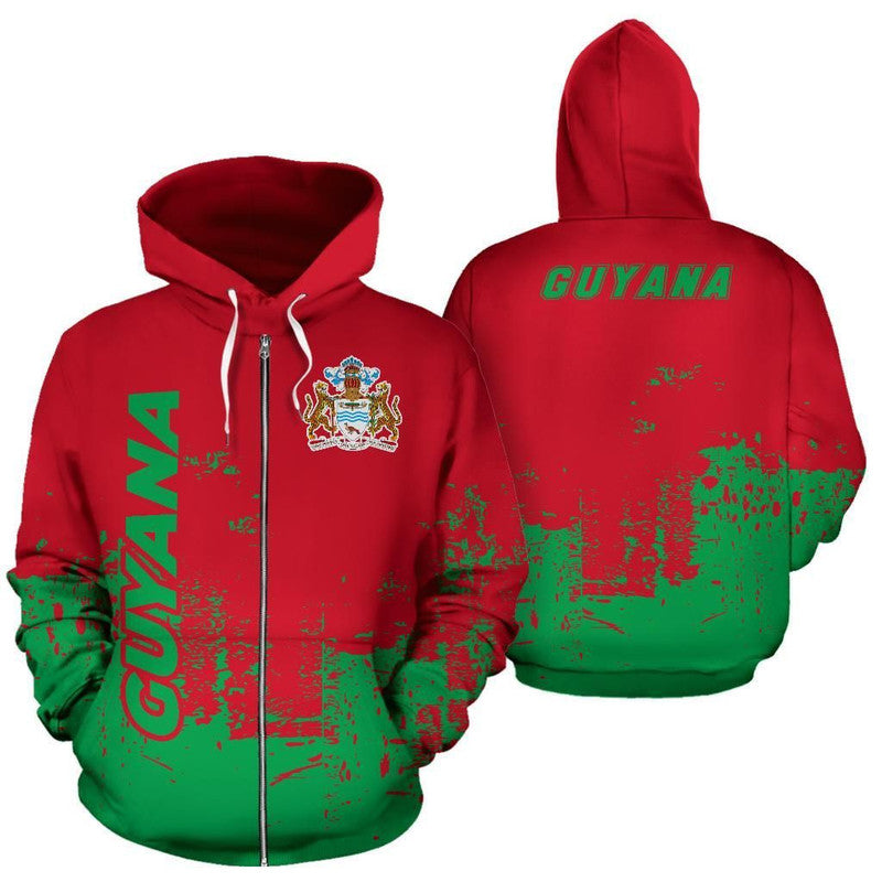 Guyana All Over Zip Up Hoodie Smudge Style RLT8 - Wonder Print Shop