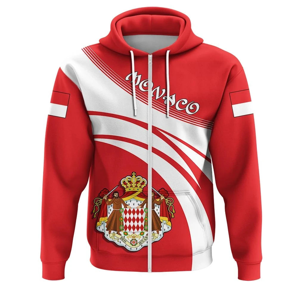Monaco Coat Of Arms Zip Hoodie Cricket Style RLT6 - Wonder Print Shop