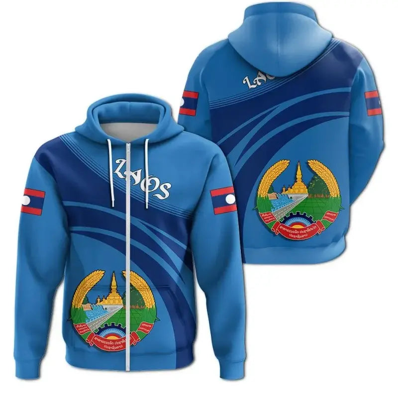 Laos Coat Of Arms Zip Hoodie Cricket Style RLT8 - Wonder Print Shop