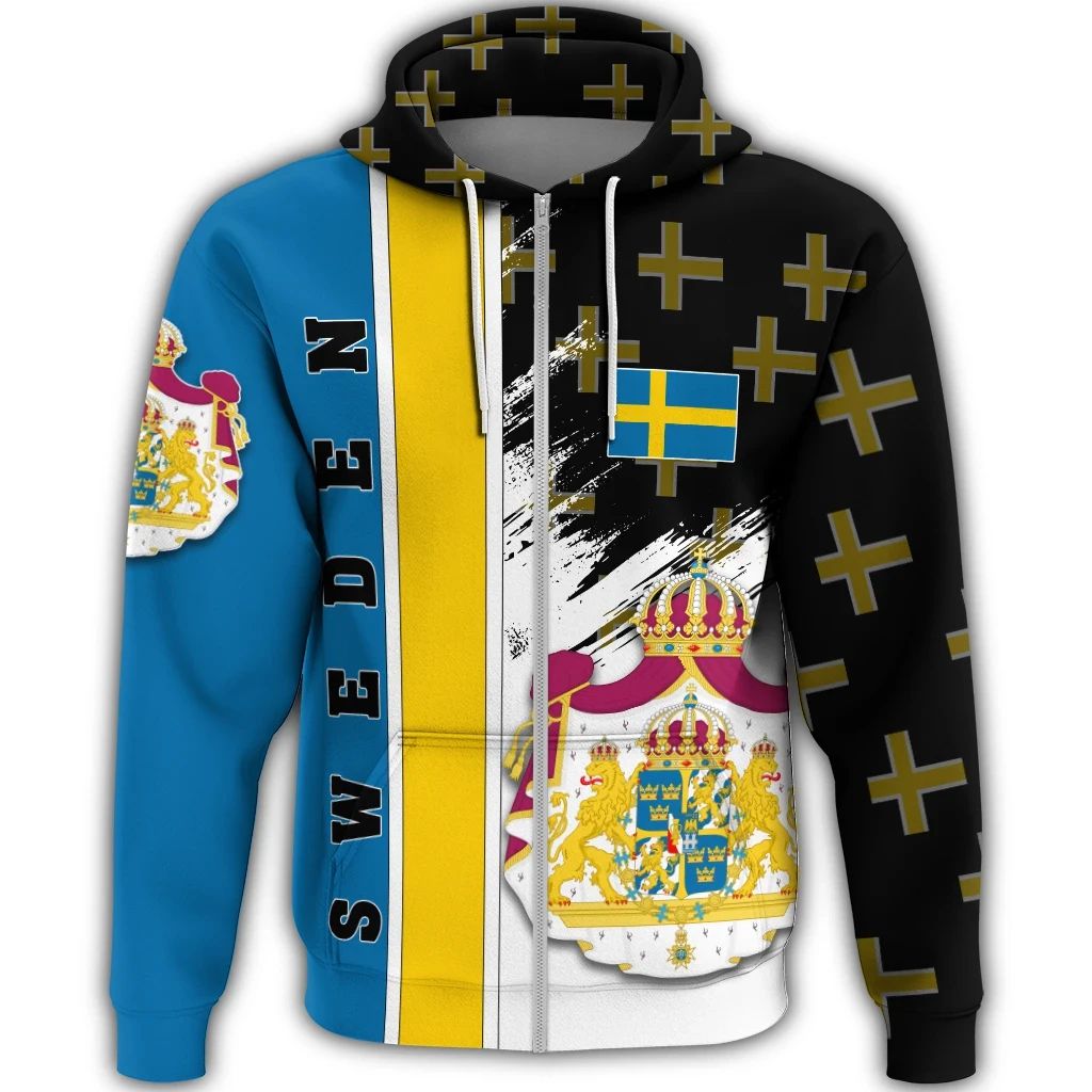 Sweden Coat Of Arms Zipper Hoodie Flag Style RLT7 - Wonder Print Shop