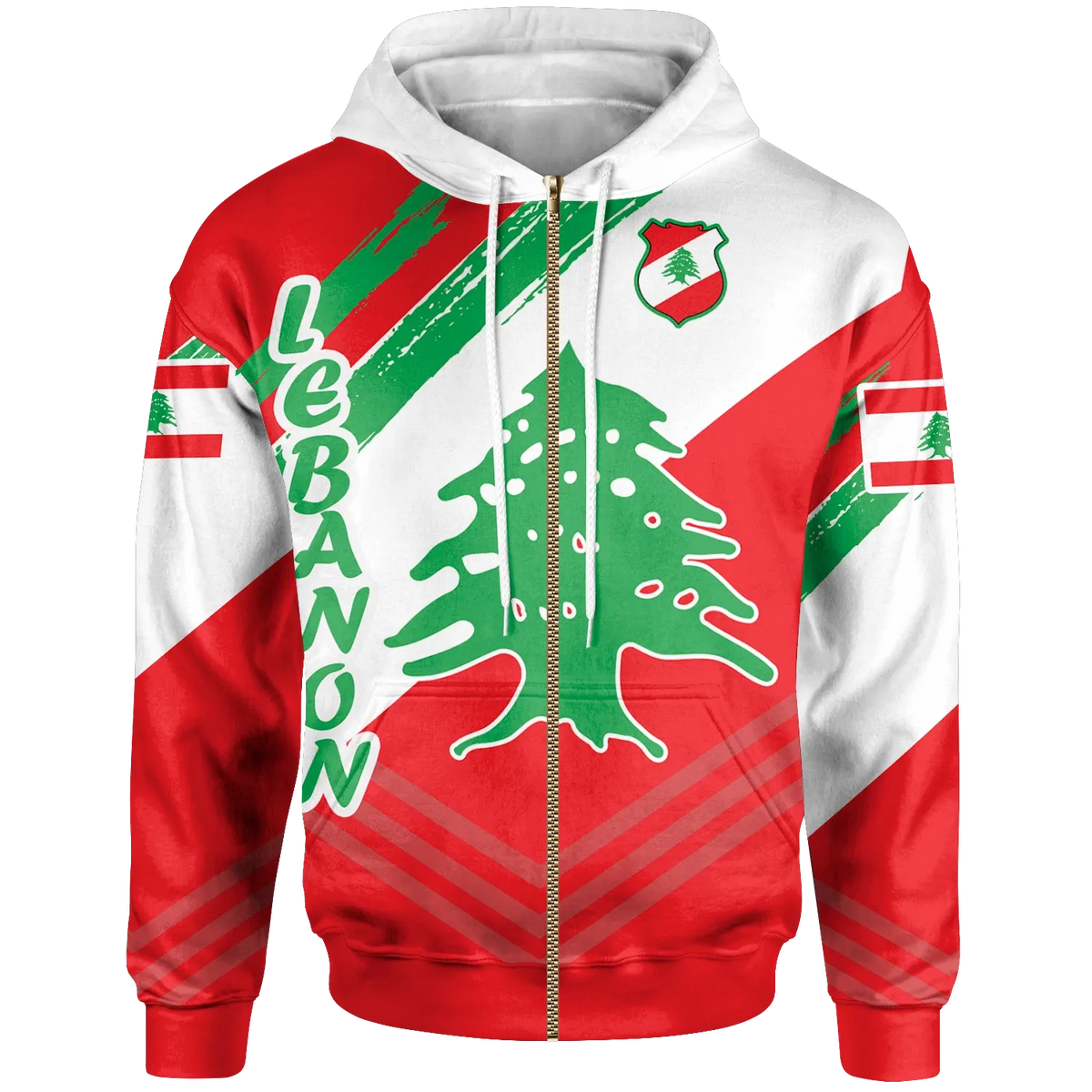 Lebanon Personalised Zip Up Hoodie Lebanon Flag Polygon Style24 RLT6 - Wonder Print Shop