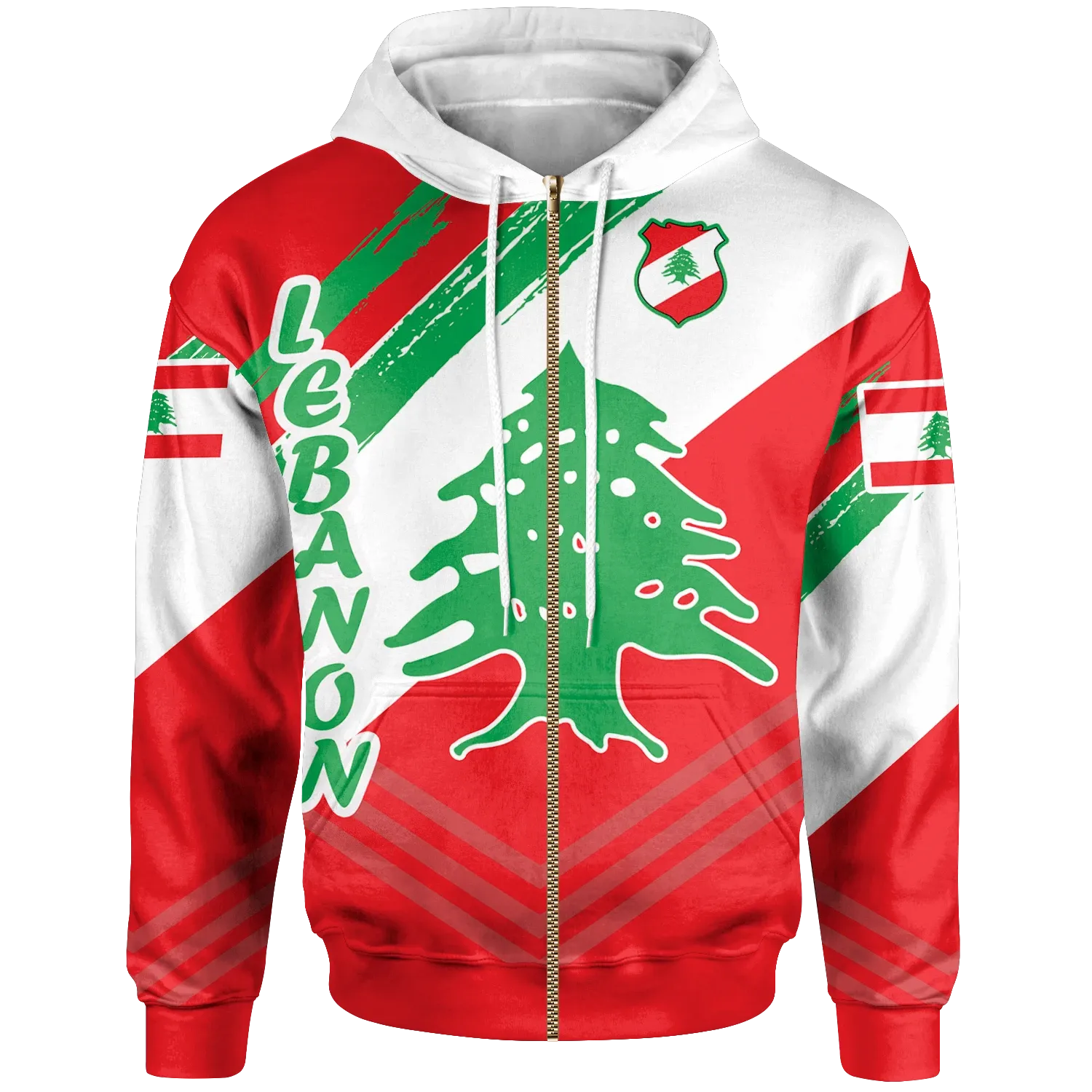 Lebanon Personalised Zip Up Hoodie Lebanon Flag Polygon Style24 RLT6 - Wonder Print Shop