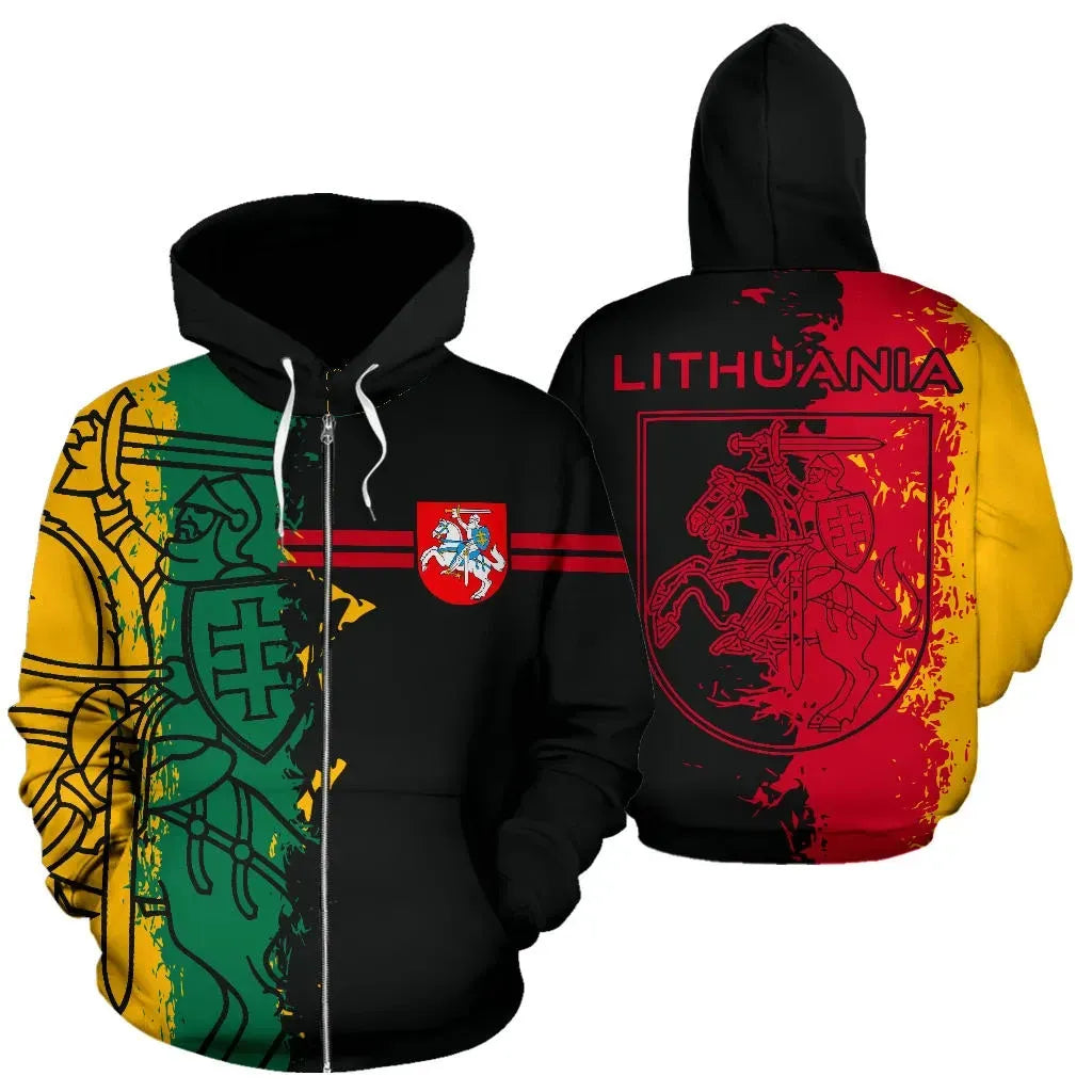 Sport Lithuania Flag Zip Up Hoodie Mystic Style RLT6 - Wonder Print Shop
