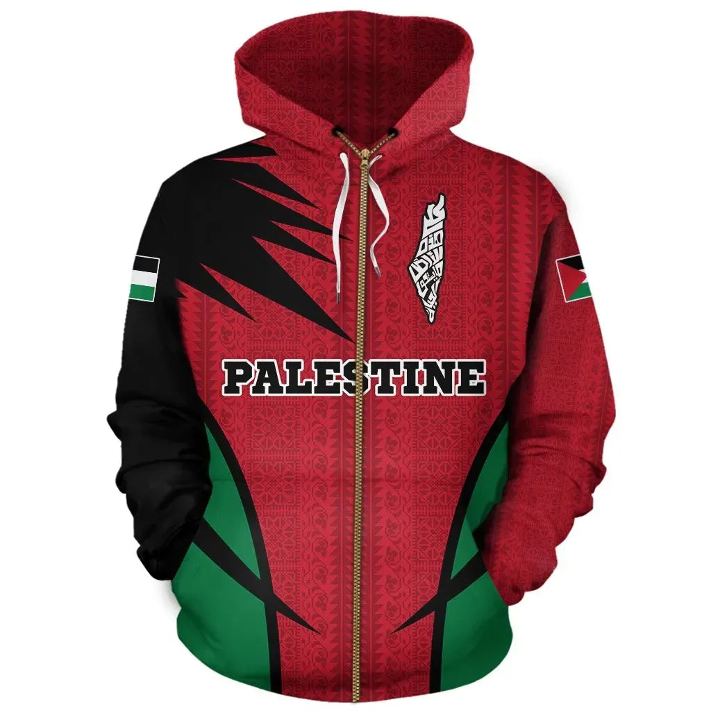 Palestine Hoodie Zip Active Map Style RLT13 - Wonder Print Shop