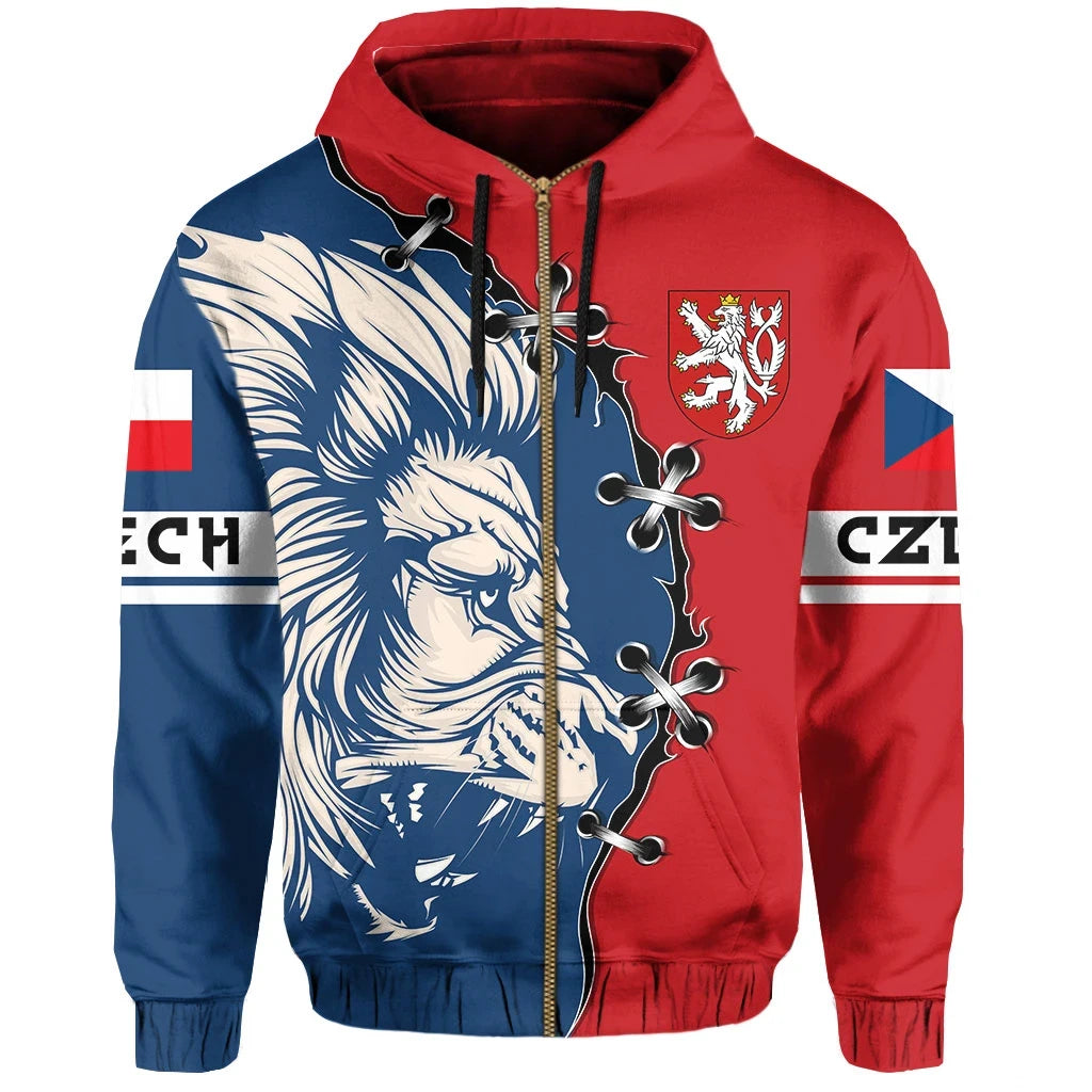 Czech Republic Hoodie Zip Lion Coat Ofrms RLT13 - Wonder Print Shop