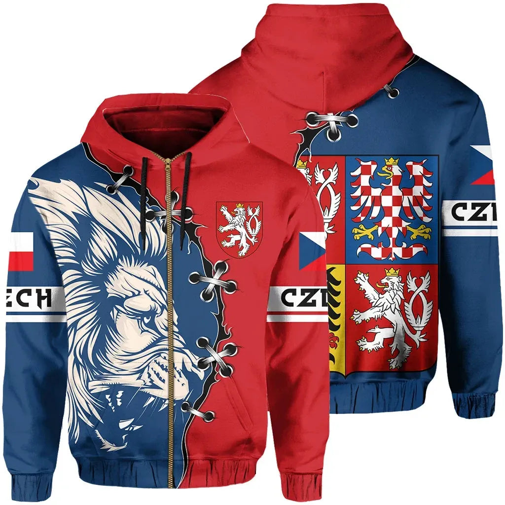 Czech Republic Hoodie Zip Lion Coat Ofrms RLT13 - Wonder Print Shop