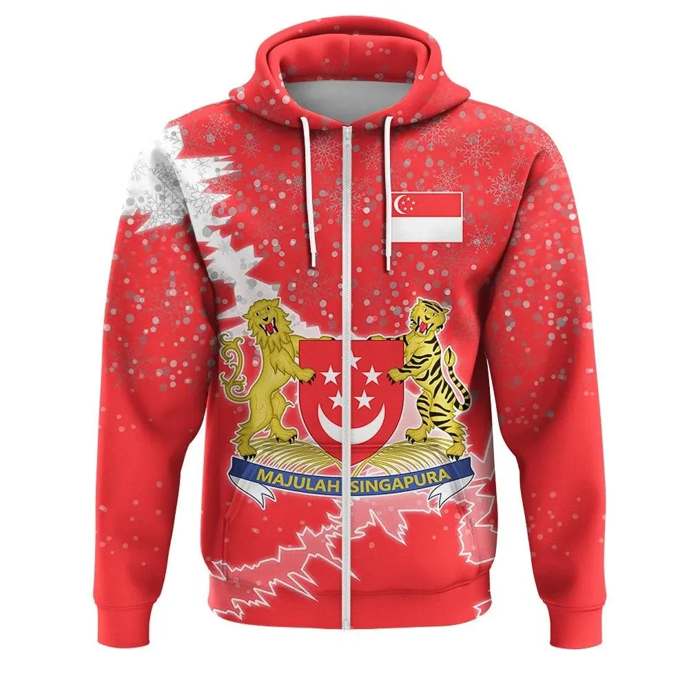 Singapore Christmas Zip Up Hoodie Coat Of Arms X Style RLT13 - Wonder Print Shop