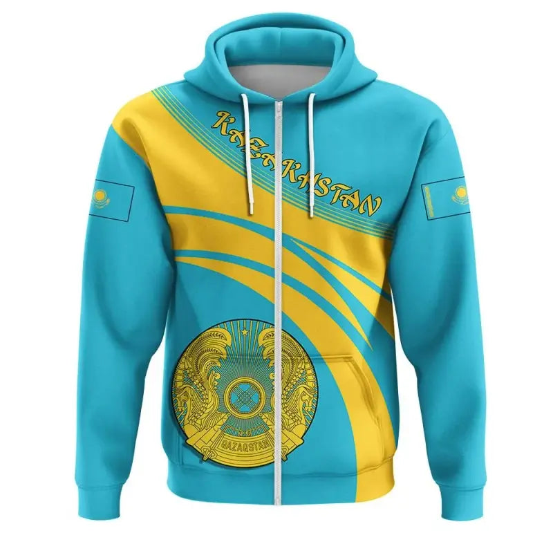 Kazakhstan Coat Of Arms Zip Hoodie Cricket Style RLT8 - Wonder Print Shop