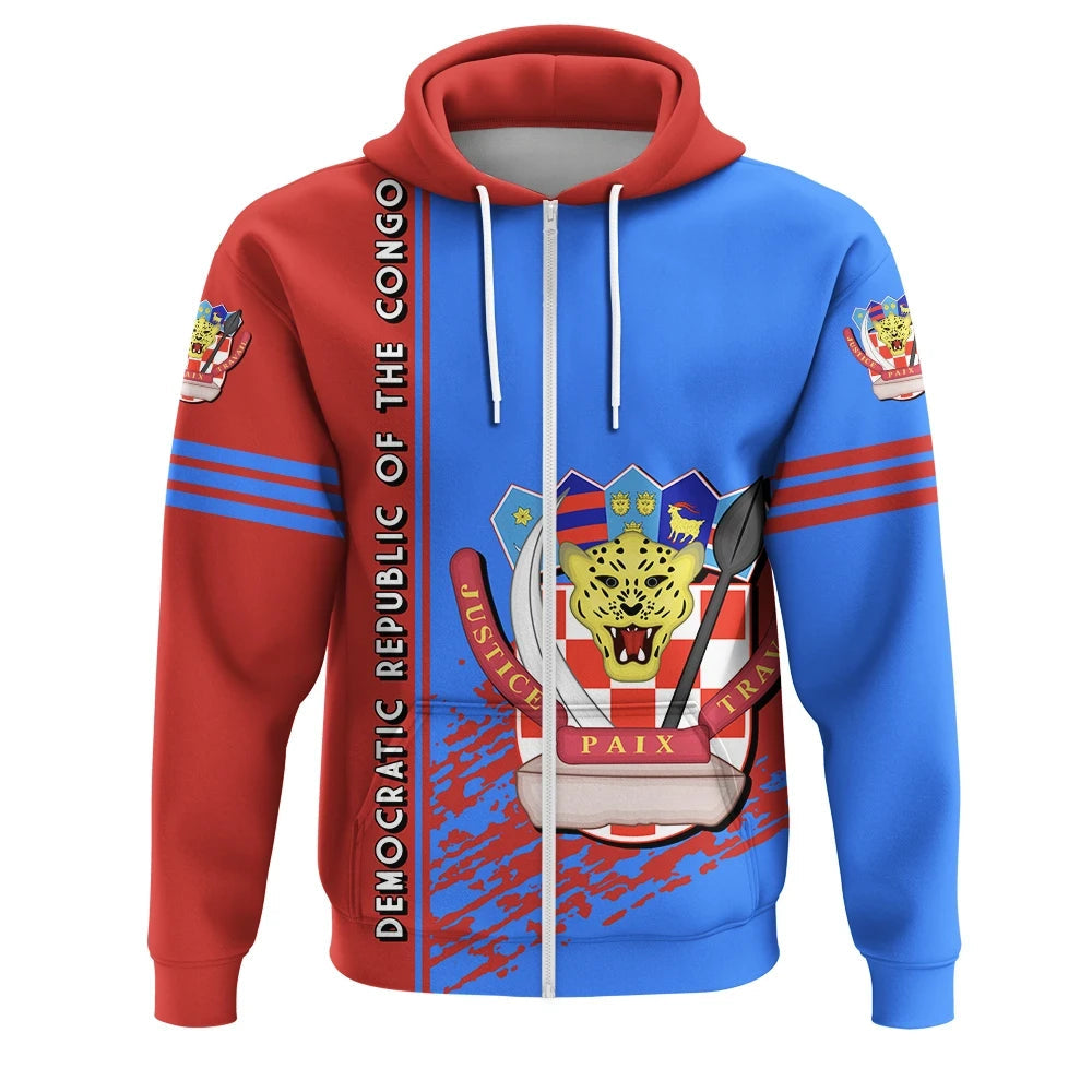 Democratic Republic Of The Congo Coat Of Arms Zip Up Hoodie Quarter Style RLT13 - Wonder Print Shop