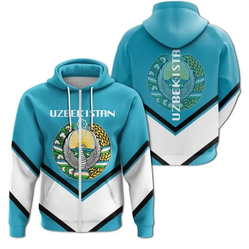Uzbekistan Zip Hoodie Coat Of Arms Lucian Style RLT12 - Wonder Print Shop