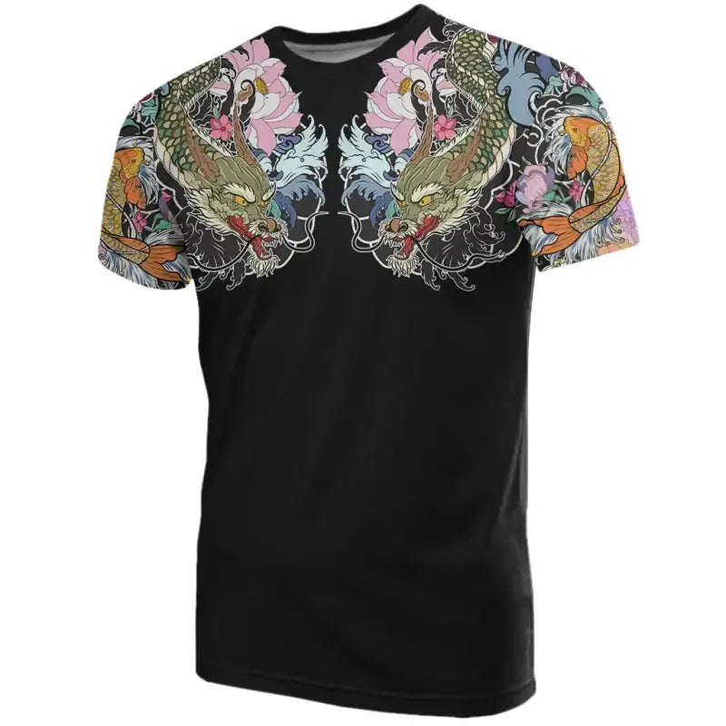 Koi Fish and Dragon Tattoo Style T Shirt RLT8 - Wonder Print Shop