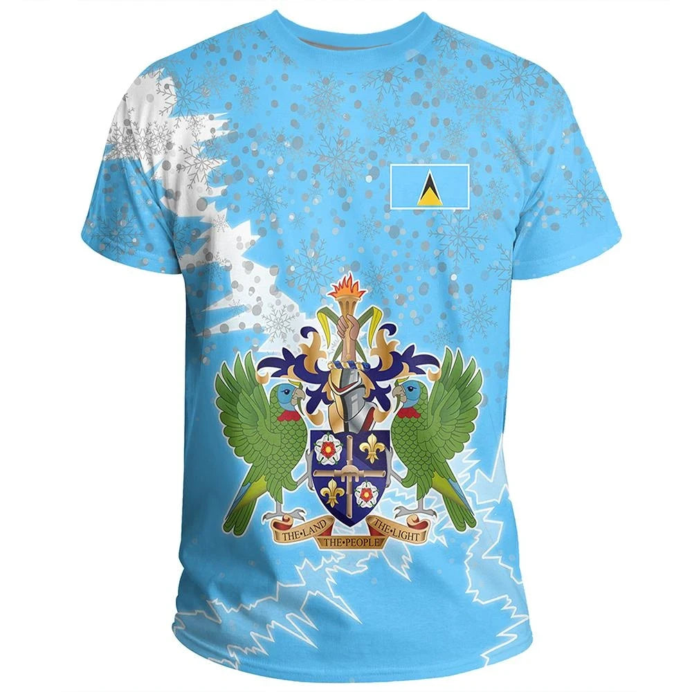 Saint Lucia Christmas Coat Of Arms T Shirt X Style8 RLT6 - Wonder Print Shop