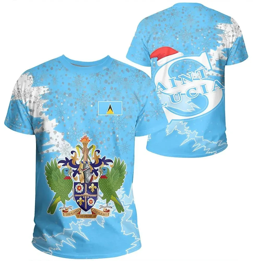 Saint Lucia Christmas Coat Of Arms T Shirt X Style8 RLT6 - Wonder Print Shop