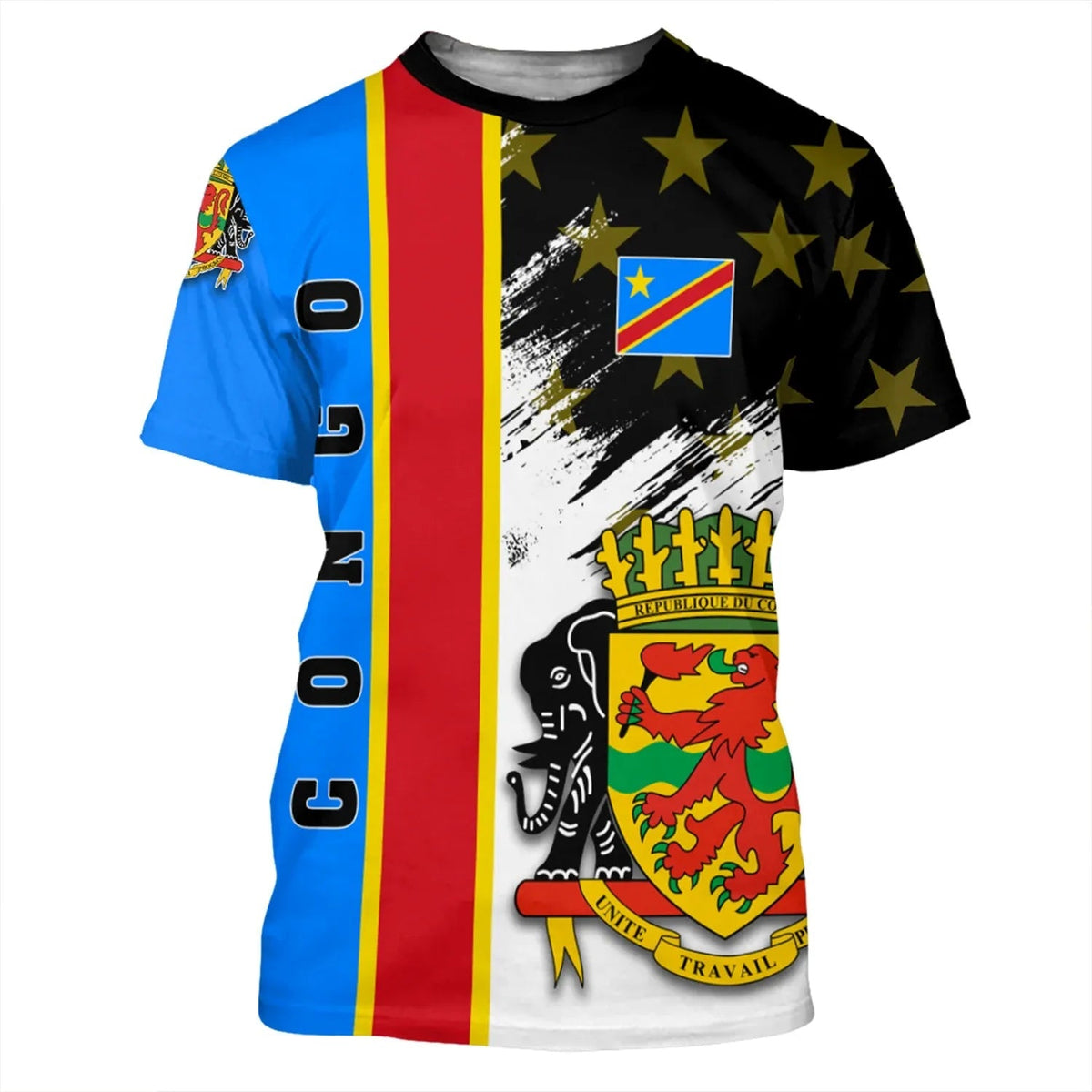 Congo Coat Of Arms T Shirt Flag Style RLT13 - Wonder Print Shop