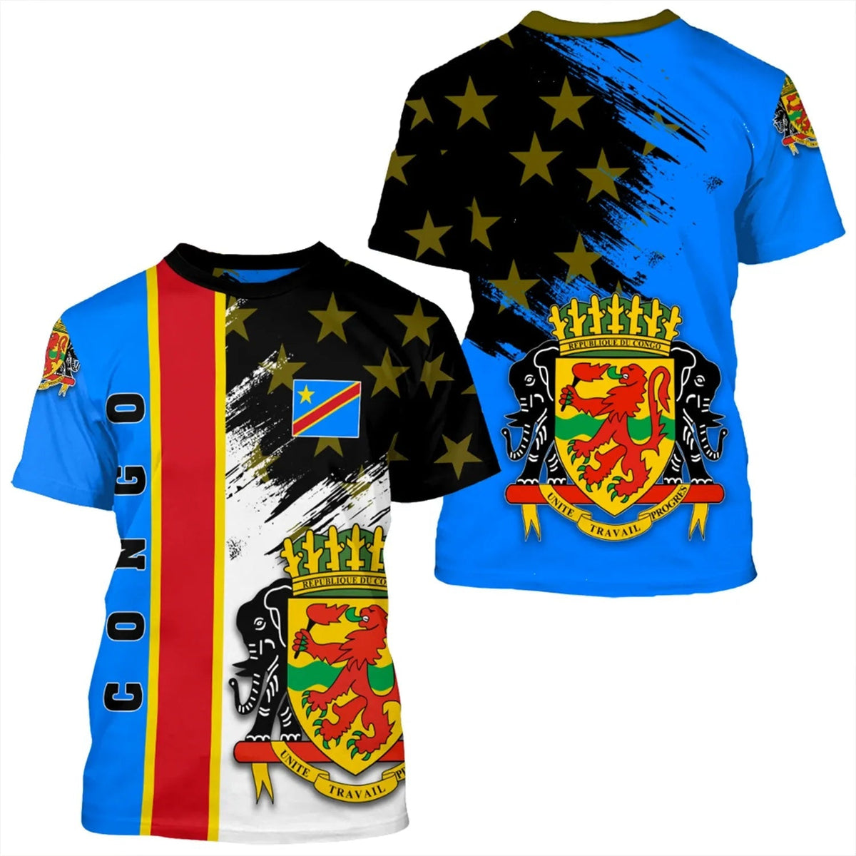 Congo Coat Of Arms T Shirt Flag Style RLT13 - Wonder Print Shop