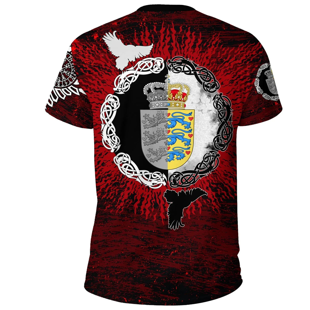 Viking T Shirt Denmark Raven of Odin and Symbol Viking on Blood Background RLT13 - Wonder Print Shop