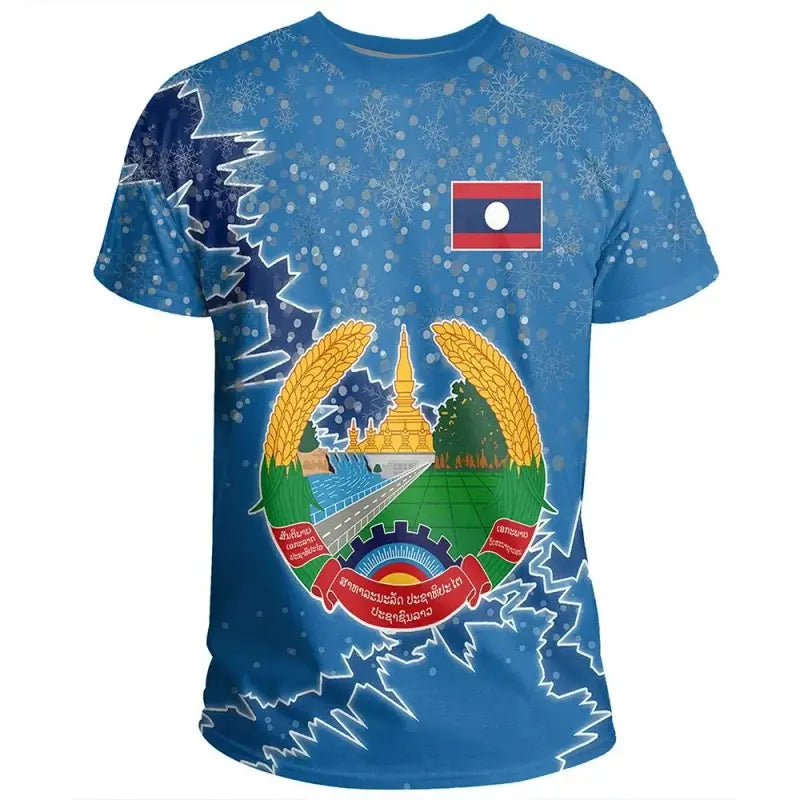 Laos Christmas Coat Of Arms T Shirt X Style RLT8 - Wonder Print Shop