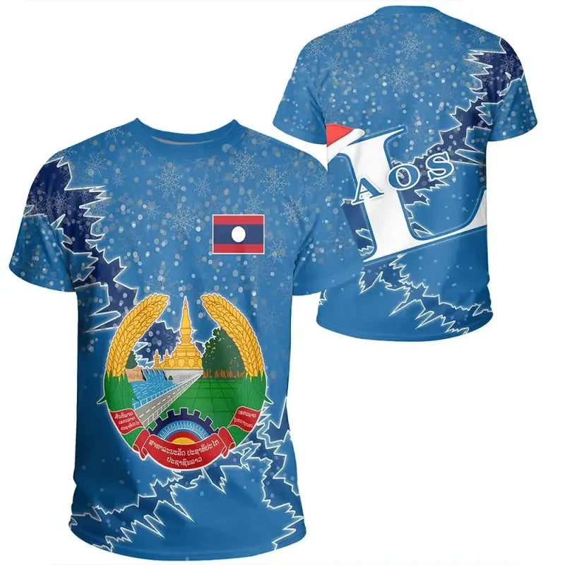 Laos Christmas Coat Of Arms T Shirt X Style RLT8 - Wonder Print Shop
