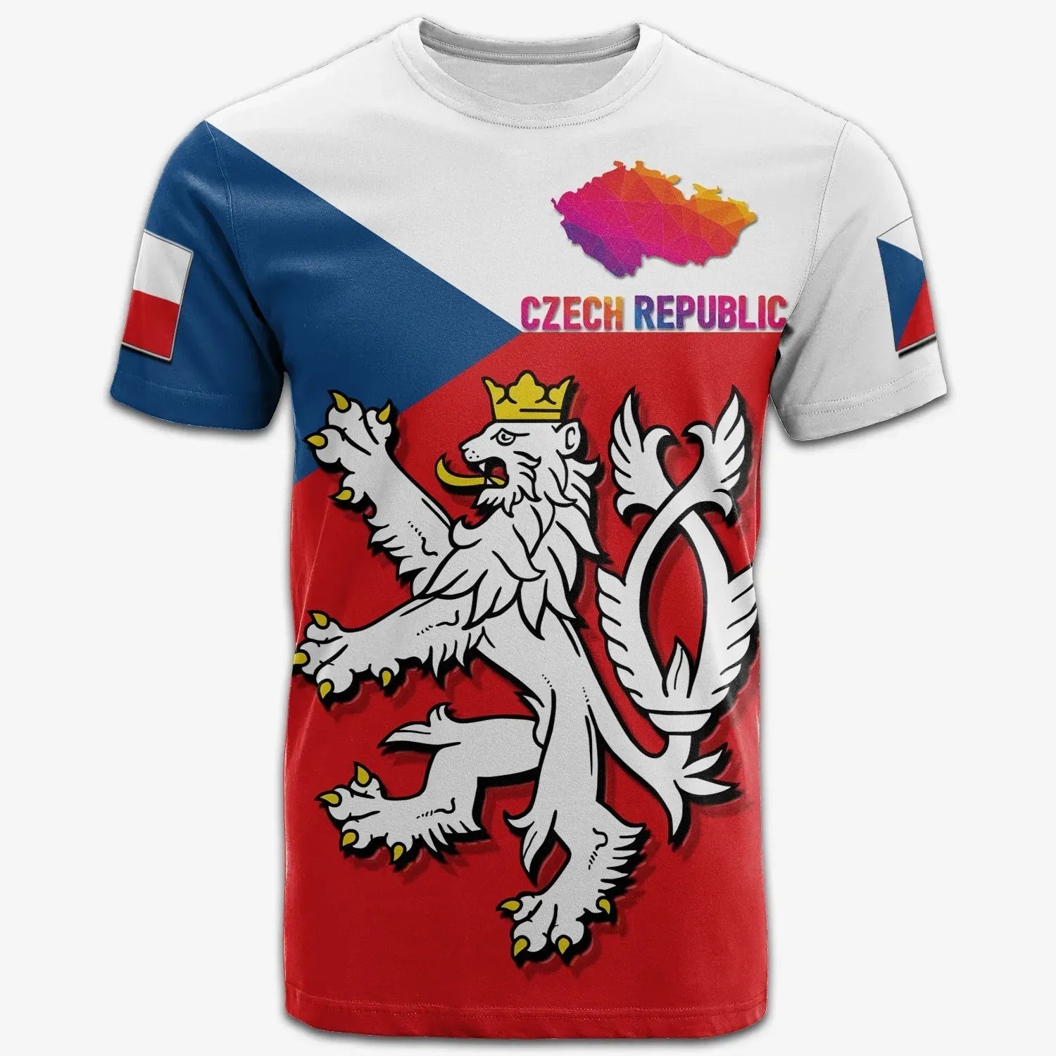 Czech Republic T Shirt Silver Double Tailed Rampant Lion RLT13 - Wonder Print Shop