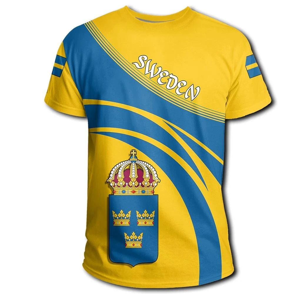 Sweden Coat Of Arms T Shirt Cricket Style RLT7 - Wonder Print Shop