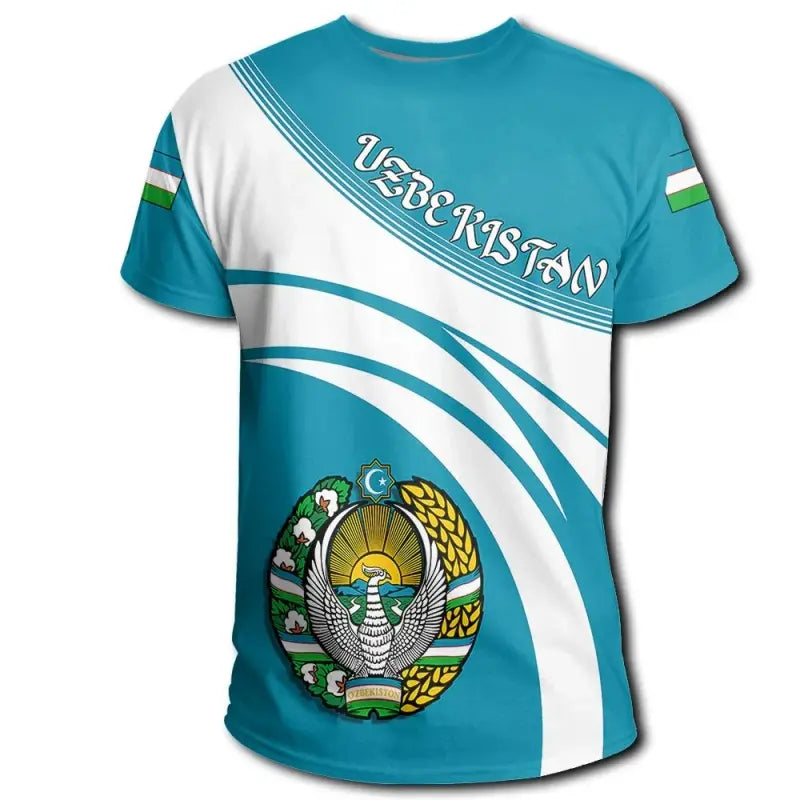 Uzbekistan Coat Of Arms T Shirt Cricket Style RLT12 - Wonder Print Shop