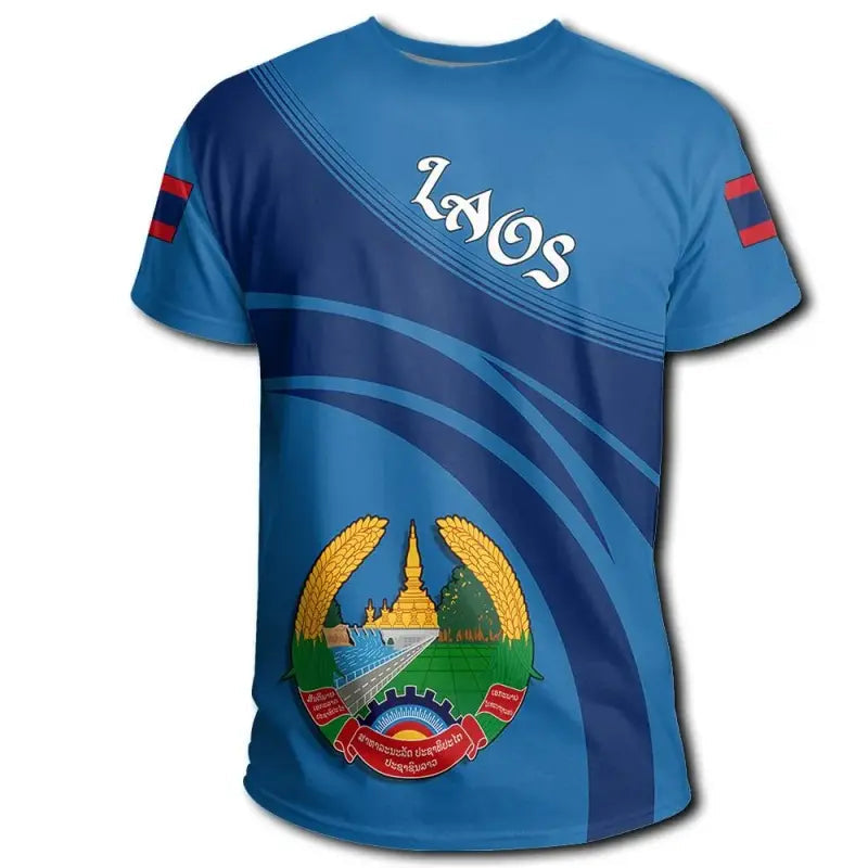 Laos Coat Of Arms T Shirt Cricket Style RLT8 - Wonder Print Shop