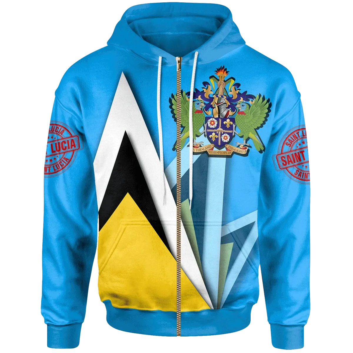 Saint Lucia Zip Up Hoodie Flag With Coat Of Arms RLT6 - Wonder Print Shop